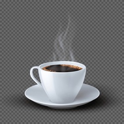White Realistic Coffee Cup With Smoke Isolated On Transparent Background
