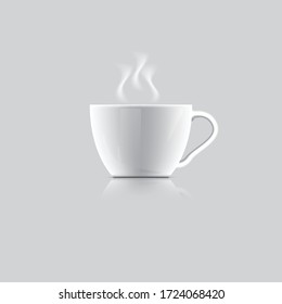 White realistic coffee cup with smoke isolated on white background