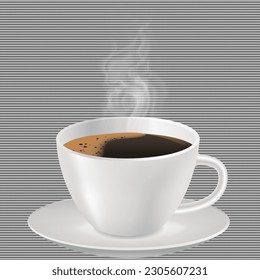 White realistic coffee cup with smoke isolated on vector transparent background 