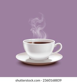 White realistic coffee cup with smoke isolated on transparent background