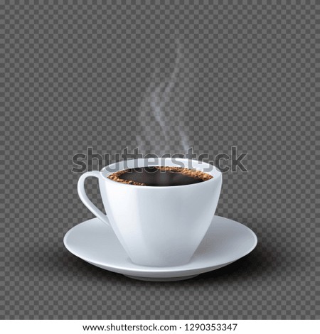 White realistic coffee cup with smoke isolated on transparent background