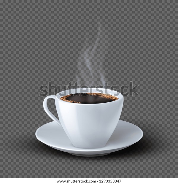 White realistic coffee cup with smoke isolated\
on transparent\
background