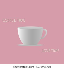 White realistic coffee cup. Сoffee time. Love time.Vector illustration.