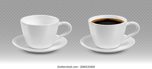 White realistic coffee cups isolated on transparent background