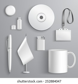 White realistic corporate identity set of stationary elements isolated vector illustration