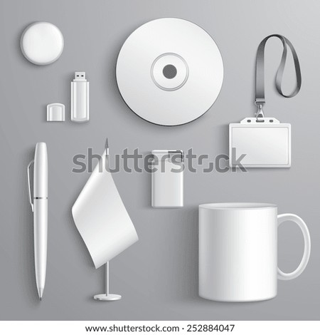 White realistic corporate identity set of stationary elements isolated vector illustration