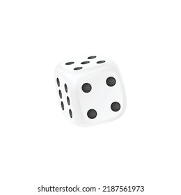 White realistic cube dice with black dots for tabletop or board games, vector illustration isolated on white background. Isometric view, design element