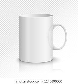 White realistic cup illustration. Vector blank mug classic cup for coffee or tea.