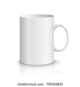 White realistic cup illustration. Vector blank mug classic cup for coffee or tea.