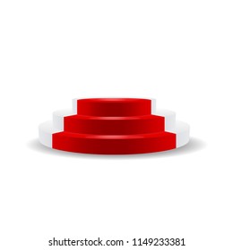 White realistic cylinder, empty stand round podium isolated. 3d geometric shapes vector set. Cylinder and pedestal circle, podium and stand circular illustration