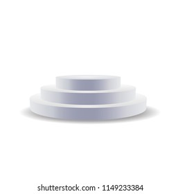 White realistic cylinder, empty stand round podium isolated. 3d geometric shapes vector set. Cylinder and pedestal circle, podium and stand circular illustration