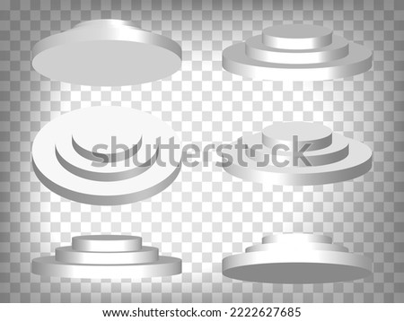 White realistic cylinder, empty stand round podium isolated on transparent background.  Three-tier  cylinder. Cylinder and pedestal circle, podium and stand circular  for your  design, app, UI. EPS 10
