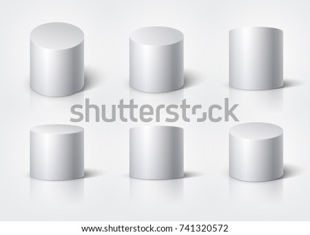 White realistic cylinder, empty stand round podium isolated. 3d geometric shapes vector set. Cylinder and pedestal circle, podium and stand circular illustration