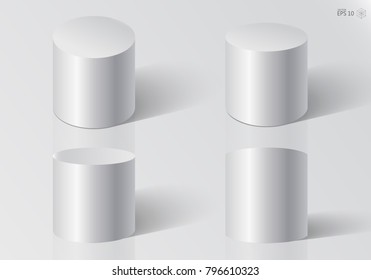 White realistic cylinder, isolated. 3d geometric shapes vector set.
