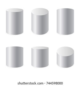 White realistic cylinders set, empty stand round podium isolated. Vector illustration.