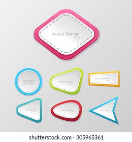 White realistic depth paper banner set. Decorated with colored frame. With space for text. Isolation on a gray background. Vector illustration.