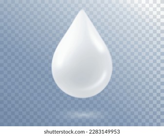 White realistic droplet of milk liquid or cosmetic product isolated. Vector shiny blob, falling fluid