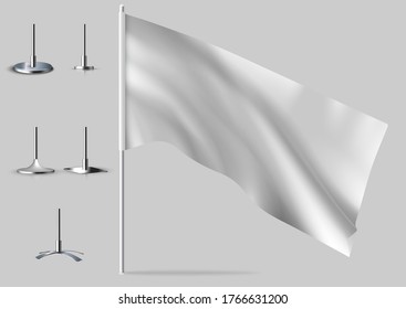 White realistic flags. Mockups of white flag.