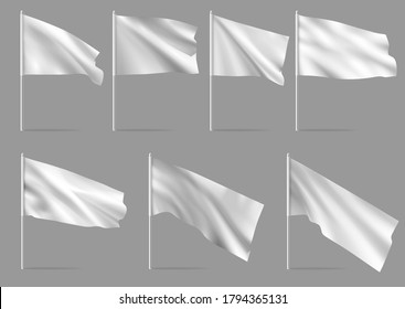 White realistic flags. Mockups of white flag.