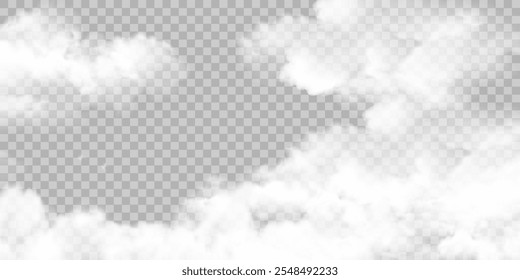 White realistic fog background or smoke isolated transparent special effect. Vector mist, smog background. Vector illustration