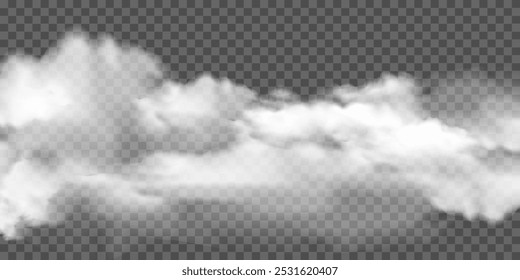 White realistic fog or smoke isolated transparent special effect. Vector illustration of mist, smog background