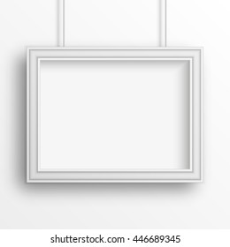 White realistic frame with shadow isolated on the white wall. Vector illustration