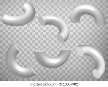 White realistic Half Torus isolated on transparent background.  3d Half Torus geometric body in white. Set of Half Torus  for your  design, app, UI. EPS 10