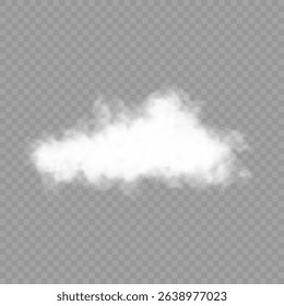 White realistic isolated steam or cloud on transparent background. Cloud, nature sky or food smoke symbol. Weather element or pattern art. Cloud texture, fire smoke wave, foggy nature. Cloud png