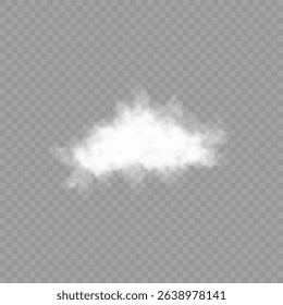 White realistic isolated steam or cloud on transparent background. Cloud, nature sky or food smoke symbol. Weather element or pattern art. Cloud texture, fire smoke wave, foggy nature. Cloud png