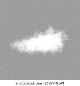 White realistic isolated steam or cloud on transparent background. Cloud, nature sky or food smoke symbol. Weather element or pattern art. Cloud texture, fire smoke wave, foggy nature. Cloud png