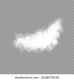 White realistic isolated steam or cloud on transparent background. Cloud, nature sky or food smoke symbol. Weather element or pattern art. Cloud texture, fire smoke wave, foggy nature. Cloud png