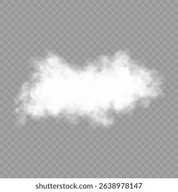 White realistic isolated steam or cloud on transparent background. Cloud, nature sky or food smoke symbol. Weather element or pattern art. Cloud texture, fire smoke wave, foggy nature. Cloud png
