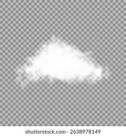 White realistic isolated steam or cloud on transparent background. Cloud, nature sky or food smoke symbol. Weather element or pattern art. Cloud texture, fire smoke wave, foggy nature. Cloud png