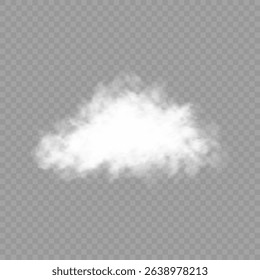White realistic isolated steam or cloud on transparent background. Cloud, nature sky or food smoke symbol. Weather element or pattern art. Cloud texture, fire smoke wave, foggy nature. Cloud png