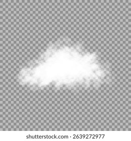 White realistic isolated steam or cloud on transparent background. Cloud, nature sky or food smoke symbol. Weather element or pattern art. Cloud texture, fire smoke wave, foggy nature. Cloud png