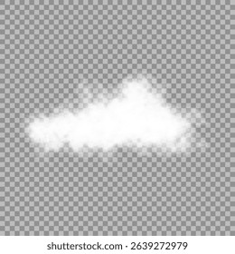 White realistic isolated steam or cloud on transparent background. Cloud, nature sky or food smoke symbol. Weather element or pattern art. Cloud texture, fire smoke wave, foggy nature. Cloud png