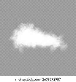 White realistic isolated steam or cloud on transparent background. Cloud, nature sky or food smoke symbol. Weather element or pattern art. Cloud texture, fire smoke wave, foggy nature. Cloud png