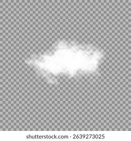White realistic isolated steam or cloud on transparent background. Cloud, nature sky or food smoke symbol. Weather element or pattern art. Cloud texture, fire smoke wave, foggy nature. Cloud png