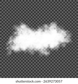 White realistic isolated steam or cloud on transparent background. Cloud, nature sky or food smoke symbol. Weather element or pattern art. Cloud texture, fire smoke wave, foggy nature. Cloud png