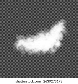 White realistic isolated steam or cloud on transparent background. Cloud, nature sky or food smoke symbol. Weather element or pattern art. Cloud texture, fire smoke wave, foggy nature. Cloud png
