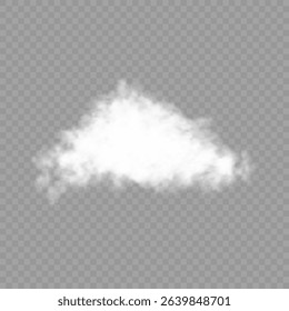 White realistic isolated steam or cloud on transparent background. Cloud, nature sky or food smoke symbol. Weather element or pattern art. Cloud texture, fire smoke wave, foggy nature. Cloud png