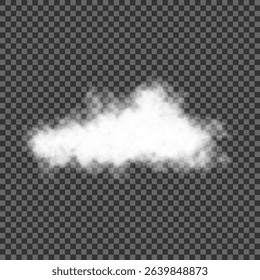 White realistic isolated steam or cloud on transparent background. Cloud, nature sky or food smoke symbol. Weather element or pattern art. Cloud texture, fire smoke wave, foggy nature. Cloud png