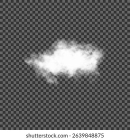White realistic isolated steam or cloud on transparent background. Cloud, nature sky or food smoke symbol. Weather element or pattern art. Cloud texture, fire smoke wave, foggy nature. Cloud png