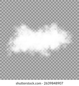 White realistic isolated steam or cloud on transparent background. Cloud, nature sky or food smoke symbol. Weather element or pattern art. Cloud texture, fire smoke wave, foggy nature. Cloud png