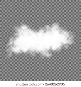 White realistic isolated steam or cloud on transparent background. Cloud, nature sky or food smoke symbol. Weather element or pattern art. Cloud texture, fire smoke wave, foggy nature. Cloud png