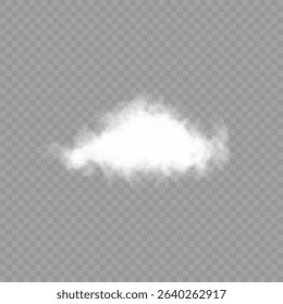 White realistic isolated steam or cloud on transparent background. Cloud, nature sky or food smoke symbol. Weather element or pattern art. Cloud texture, fire smoke wave, foggy nature. Cloud png