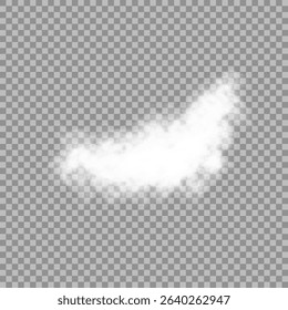 White realistic isolated steam or cloud on transparent background. Cloud, nature sky or food smoke symbol. Weather element or pattern art. Cloud texture, fire smoke wave, foggy nature. Cloud png