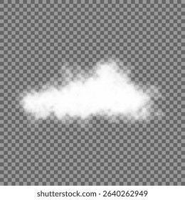 White realistic isolated steam or cloud on transparent background. Cloud, nature sky or food smoke symbol. Weather element or pattern art. Cloud texture, fire smoke wave, foggy nature. Cloud png