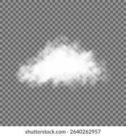 White realistic isolated steam or cloud on transparent background. Cloud, nature sky or food smoke symbol. Weather element or pattern art. Cloud texture, fire smoke wave, foggy nature. Cloud png