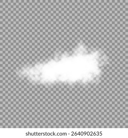 White realistic isolated steam or cloud on transparent background. Cloud, nature sky or food smoke symbol. Weather element or pattern art. Cloud texture, fire smoke wave, foggy nature. Cloud png